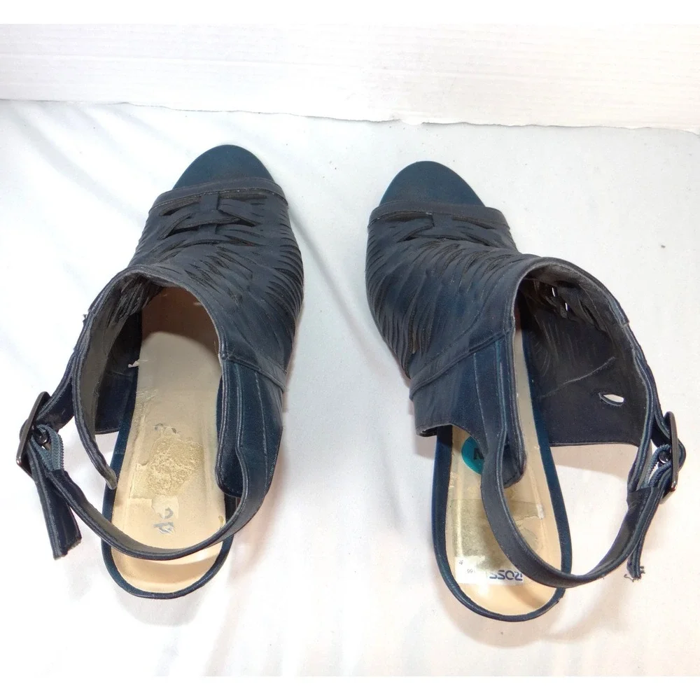 Dollhouse‎ Snaffu Navy Blue Woven Caged Wedge Sandals Womens 10W Open Toe Buckle